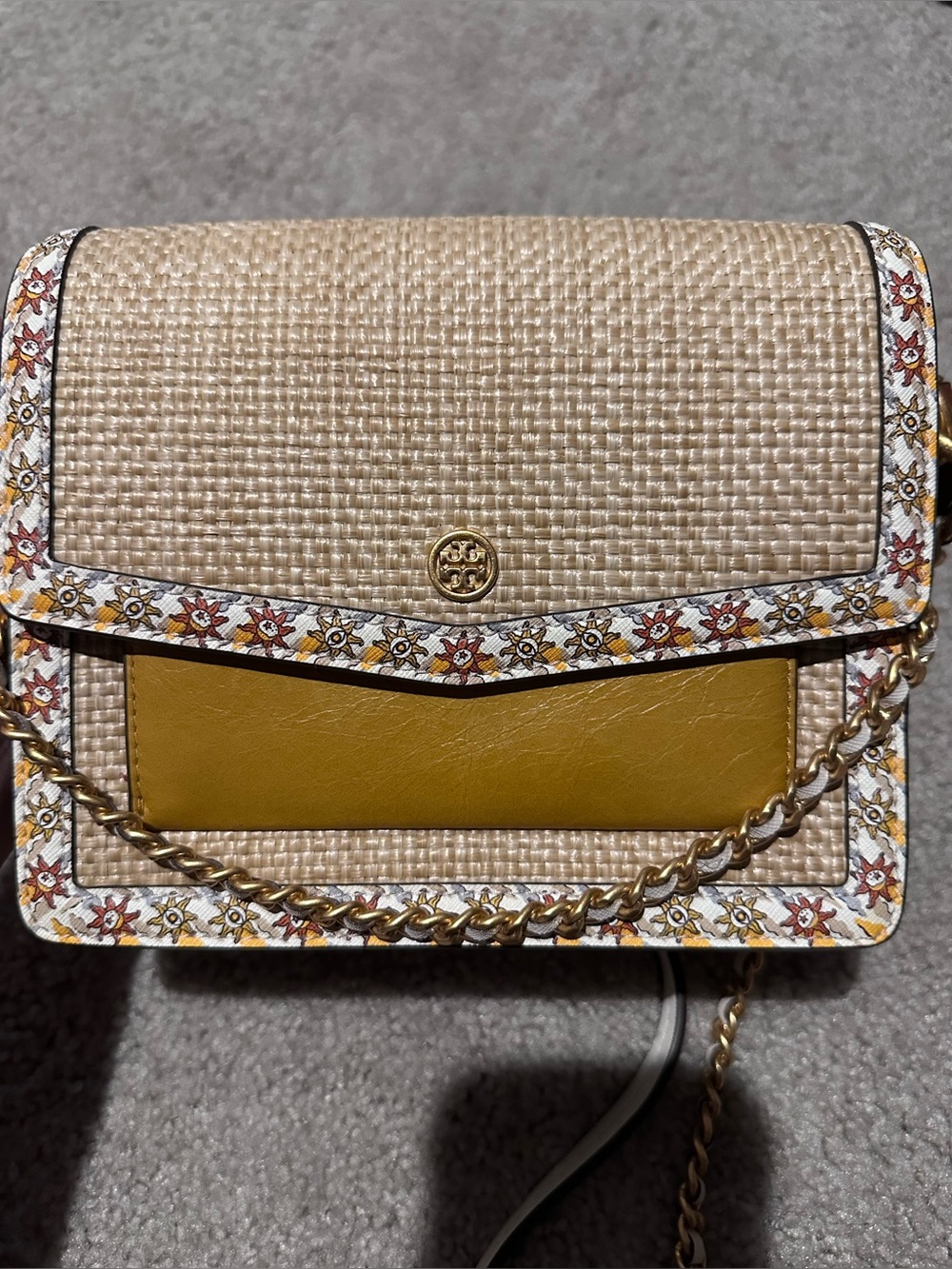 Tory Burch Womens Robinson Straw Convertible Shoulder Bag